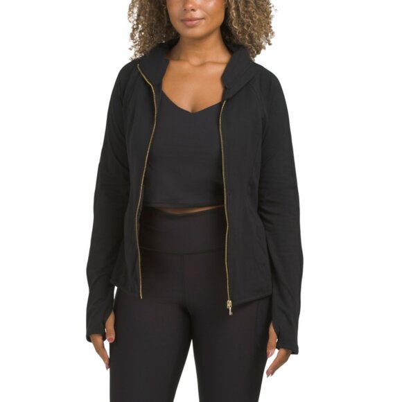 YOGALICIOUS Black Lux Suri Flared Hem Full Zip Jacket - Picture 1 of 2